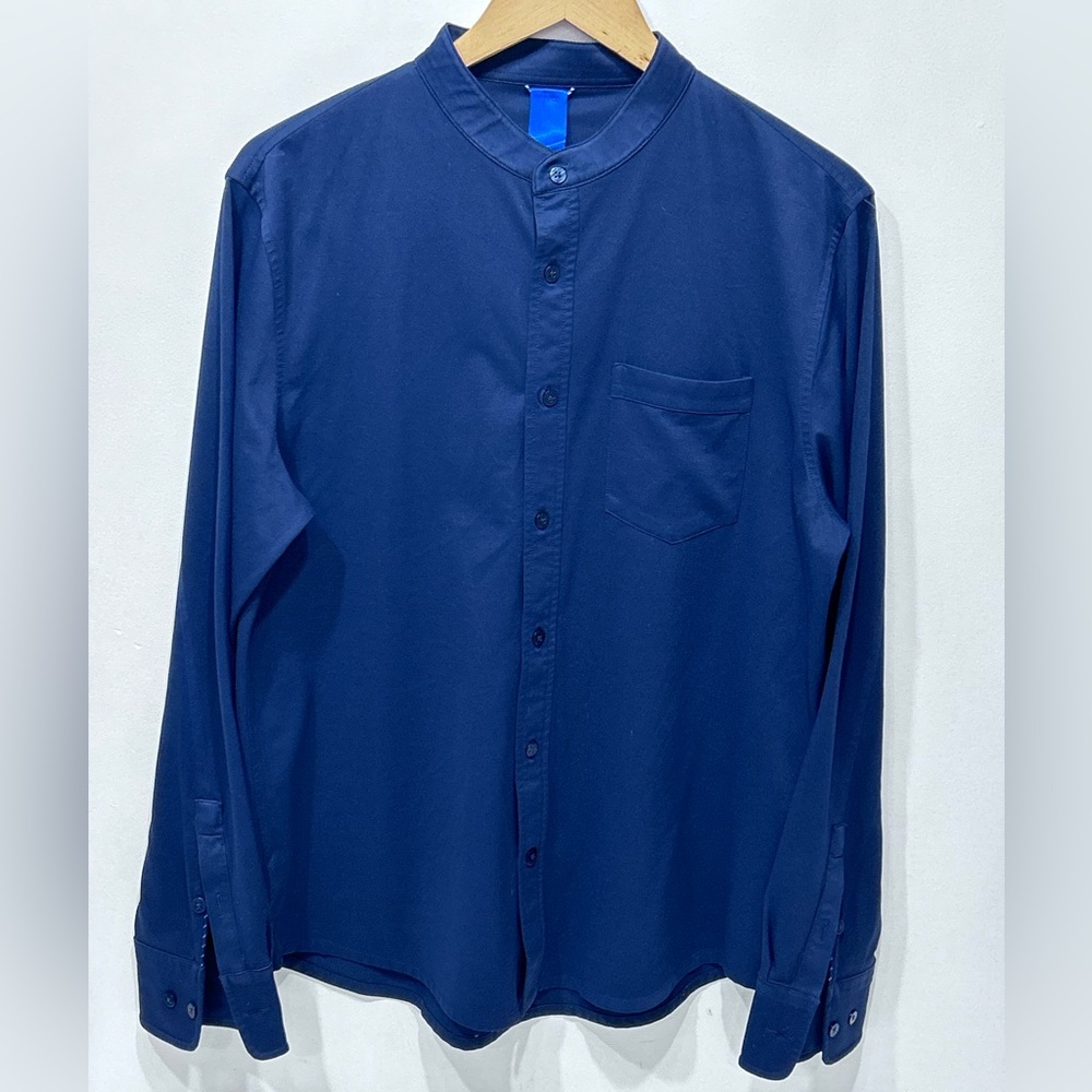 Kit And Ace Men’s Navy City Tech Collarless Long Sleeve ‎ Shirt Size L